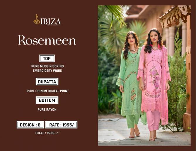 Rosemeen By Ibiza Muslin Embroidery Designer Salwar Kameez Wholesale Shop In Surat